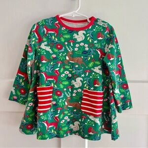 NWOT Mini Boden Festive Green Animal Print Dress/Tunic Size 2-3Y